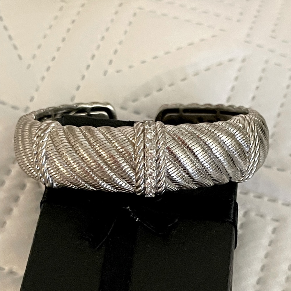 VTG Judith Ripka 925 Sterling Silver & CZ
Stones Hinged Cuff Bracelet, 69.75 G